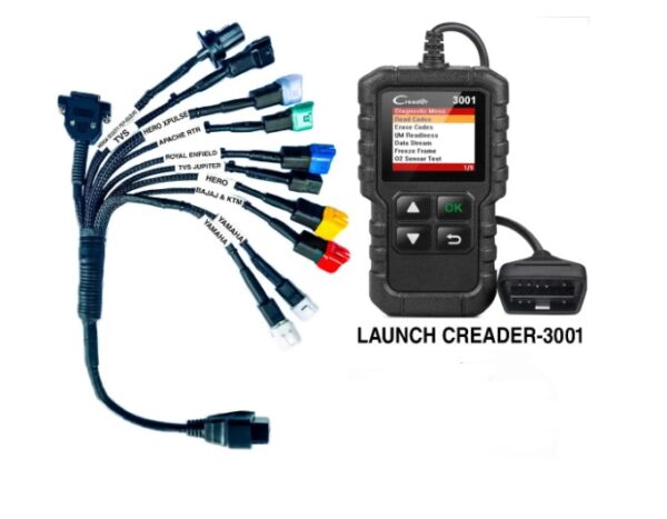 Launch 3001 OBD Scanner For Bike BS6 Universal All Bike Cable Heavy Duty Molded Wire Unbreakable Wire With Launch OBD2 Scanner